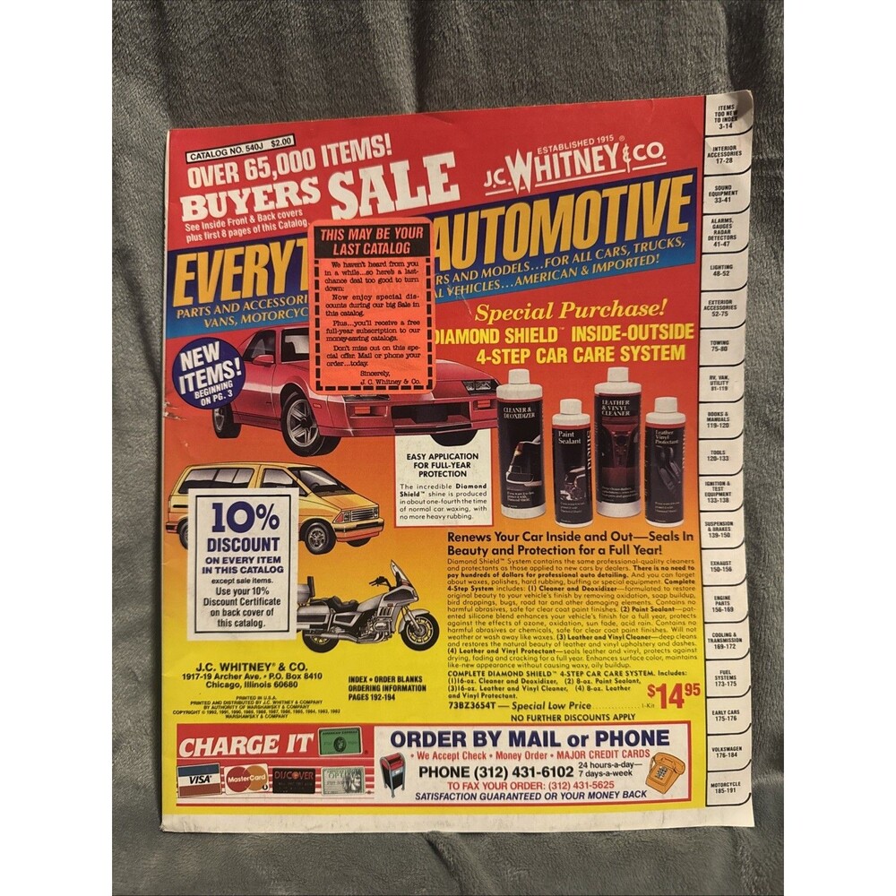 Vintage J.C. Whitney & Co. Magazine Parts And Accessories 1992 540J